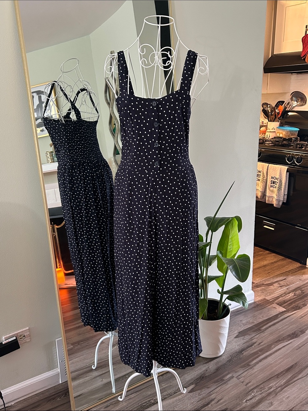 LOFT Blue Polka Dot Sleeveless Jumpsuit